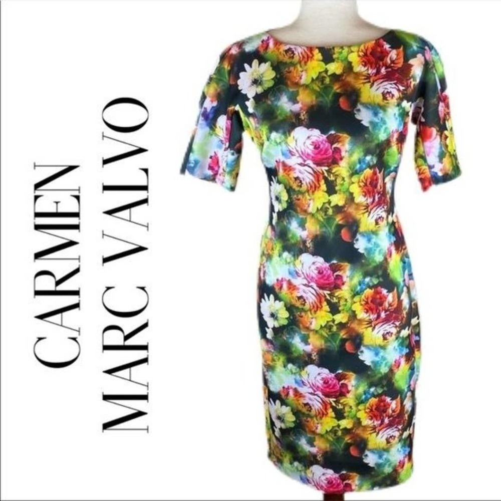 Carmen Marc Valvo Floral Sheath Dress S